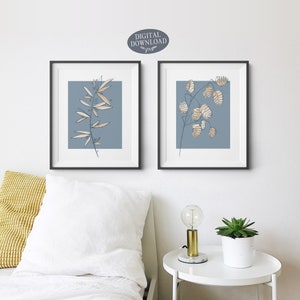 Botanical Print Set Printable Wall Art Set of 2 Prints Blue - Etsy