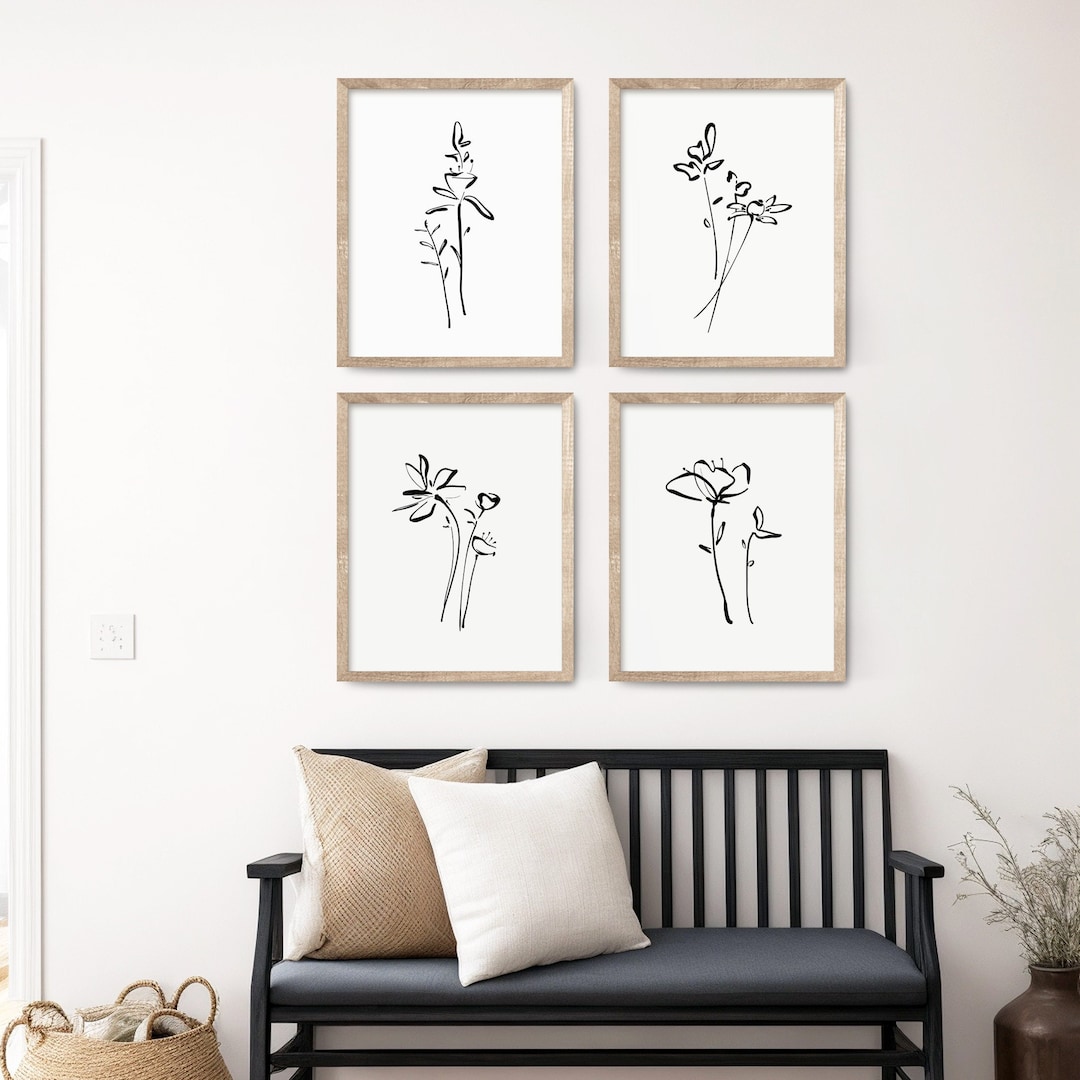 Black and White Gallery Wall Set, Printable Wall Art, Botanical Print ...
