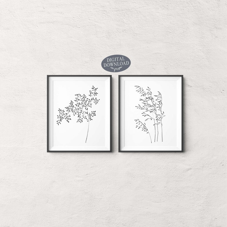 Botanical Printable Wall Art, Gallery Wall Set of 2 Prints, Black ...
