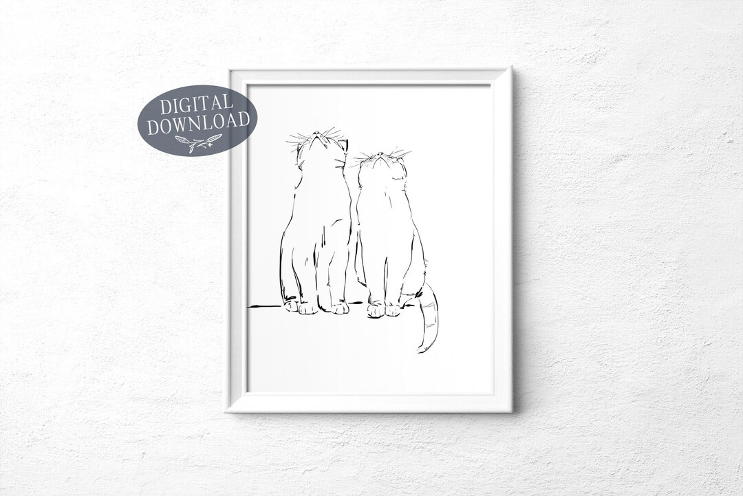 Black and White Cats Print, Printable Wall Art, Line Art, Nursery Decor ...