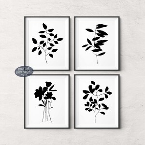 Botanical Printable Wall Art, Black and White Gallery Wall Set of 4 ...