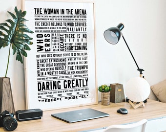 The Woman In The Arena Printable Wall Art, Gallery Wall Decor, Theodore Roosevelt Daring Greatly Inspirational Quote, Digital Download Print
