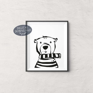 Nursery Animal Printable Wall Art, Set of 4 Black and White Kids Room ...