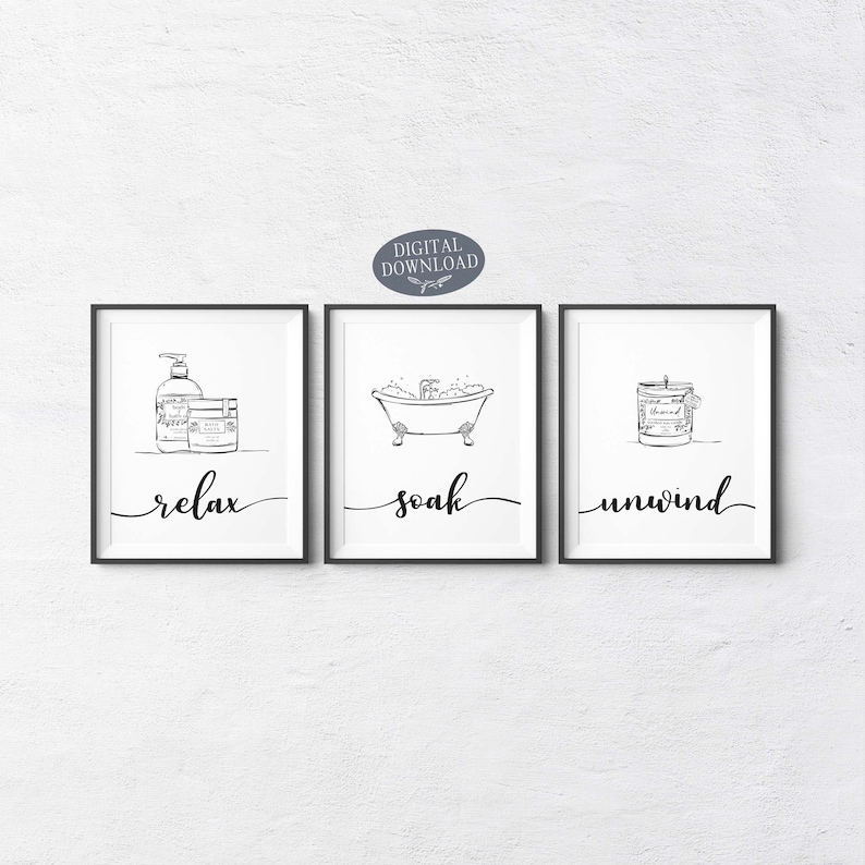 Relax Soak Unwind Printable Bathroom Wall Decor Black and - Etsy