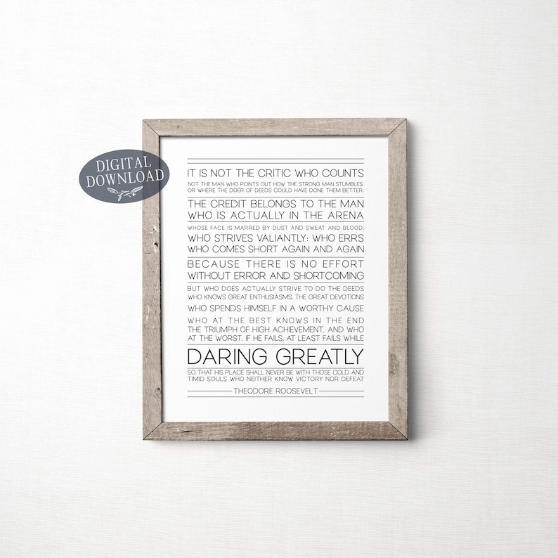The Man in the Arena Quote Printable Wall Art Theodore - Etsy