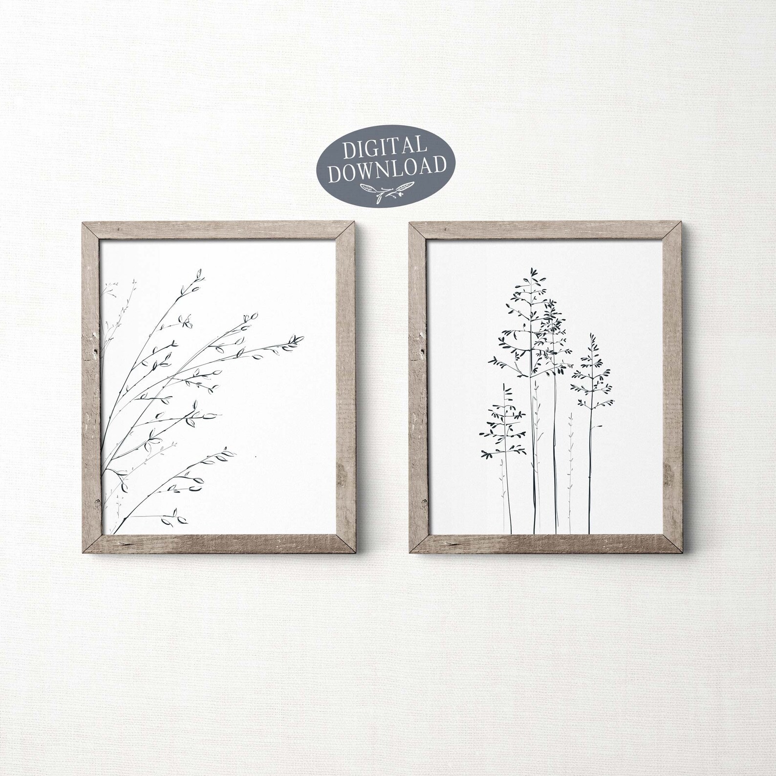 Botanical Print Set, Printable Wall Art, Set of 2 Prints, Wildflower ...