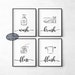 Printable Bathroom Wall Decor, Wash Brush Floss Flush Black and White Printable Wall Art, Bathroom Sign, Gallery Wall Set of 4 Prints 