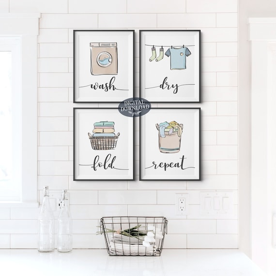 Colorful Laundry Room Decor Wash Dry Fold Repeat Printable - Etsy