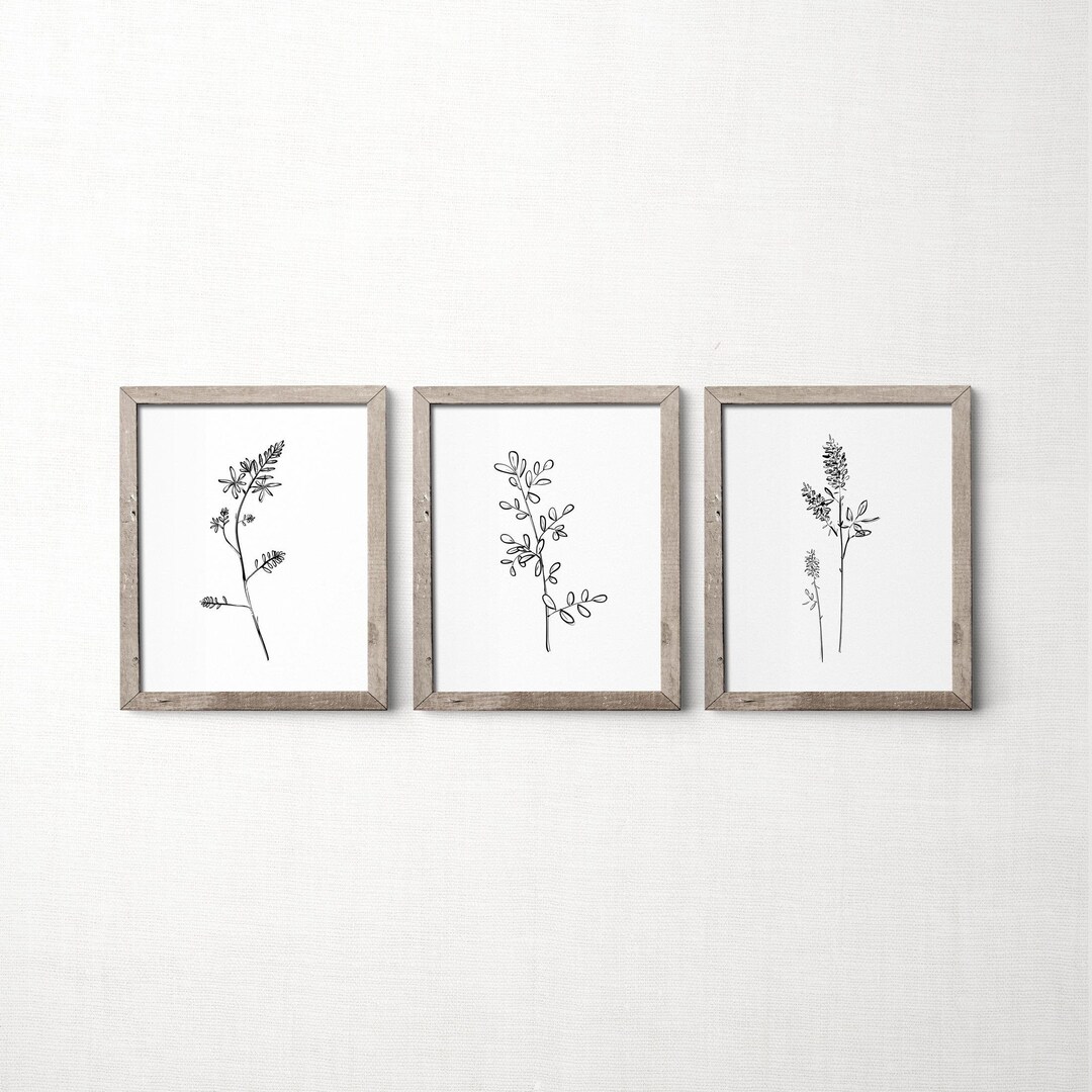 Black and White Botanical Print Set, Printable Wall Art, Set of 3 ...
