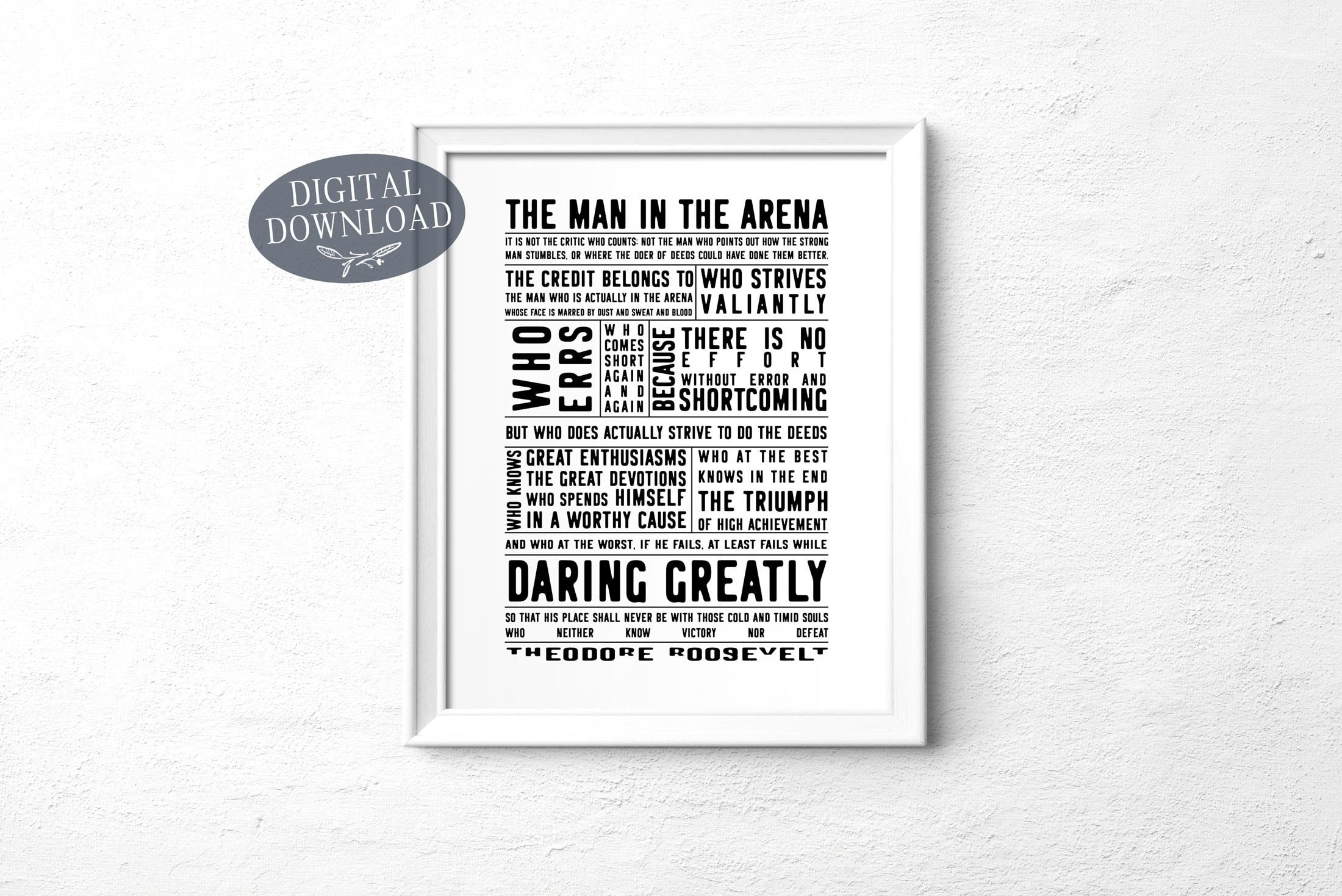 The Male Within just The Arena Printable Wall Artwork, Theodore Roosevelt Bold Substantially Inspirational Quotation Wall Artwork picture relating to The Man in the Arena Printable referred to as The Male Within The Arena Printable Wall Artwork, Theodore Roosevelt Bold Drastically Inspirational Estimate Wall Artwork