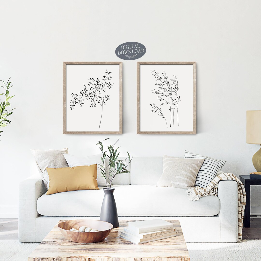 Botanical Printable Wall Art, Gallery Wall Set of 2 Prints, Black ...