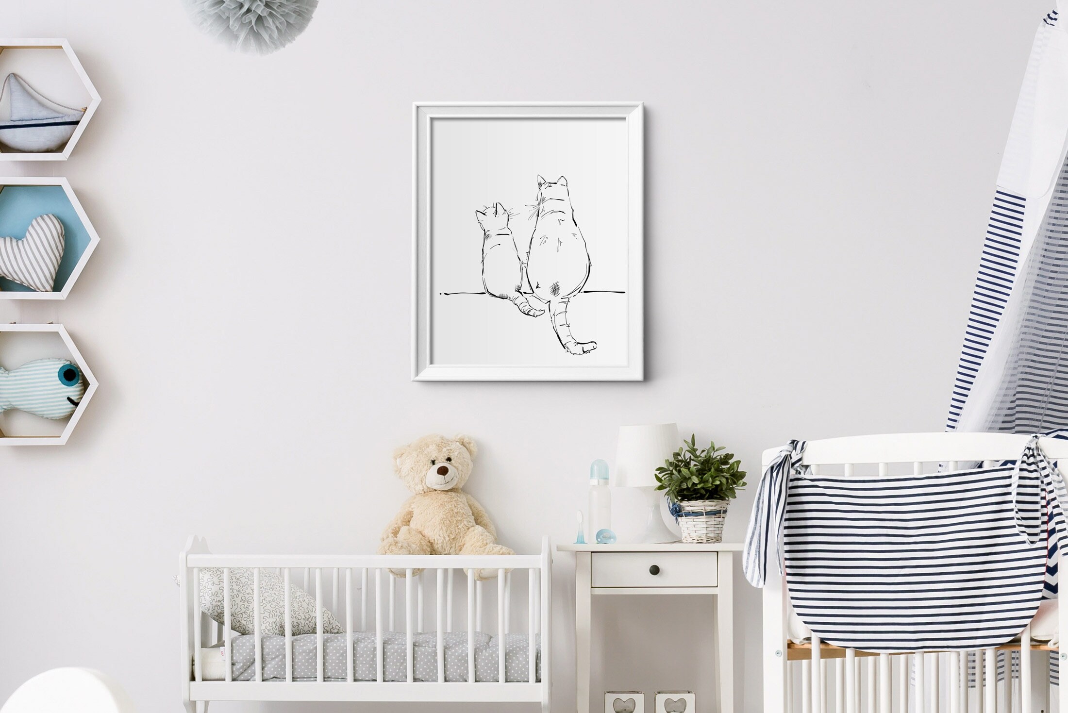 Cats Printable Wall Art, Nursery Animal Prints, Black and White Modern ...