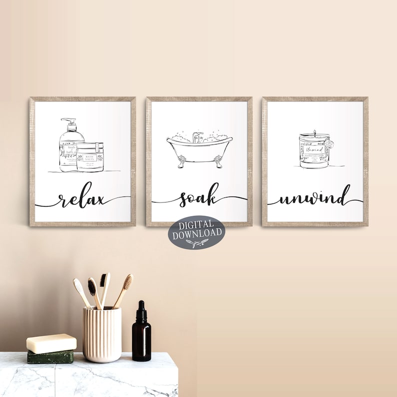 Relax Soak Unwind Printable Bathroom Wall Decor Black and - Etsy