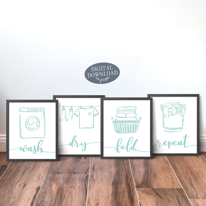 TEAL Laundry Room Decor Wash Dry Fold Repeat Printable Wall Etsy