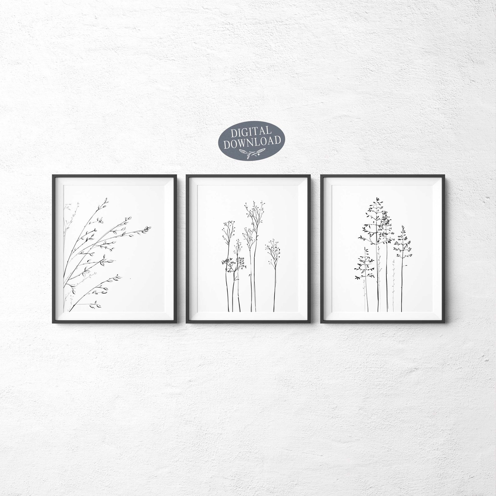 Gallery Wall Set of 3 Prints Printable Wall Art Wildflower Etsy