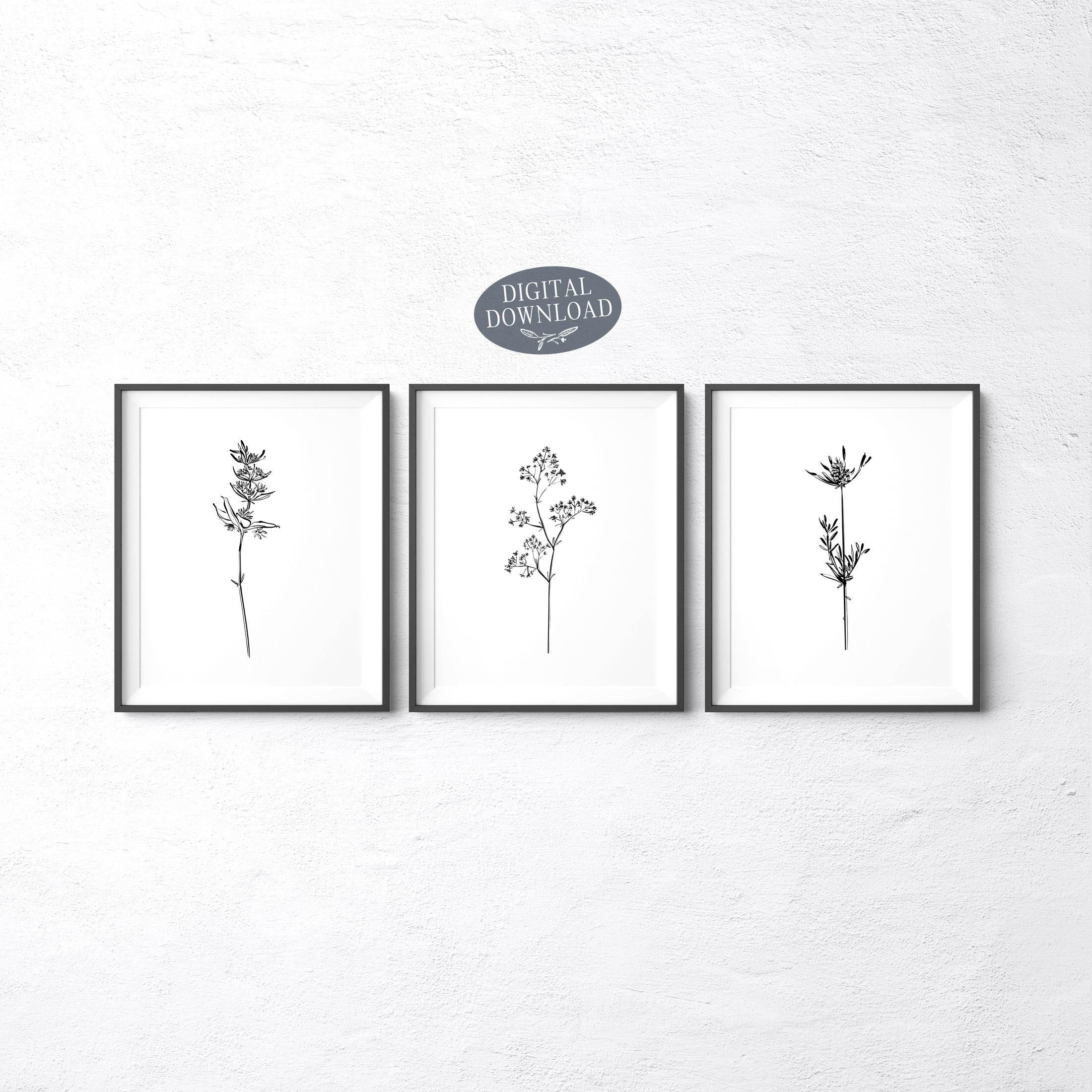 Botanical Print Set Printable Wall Art Set of 3 Prints | Etsy