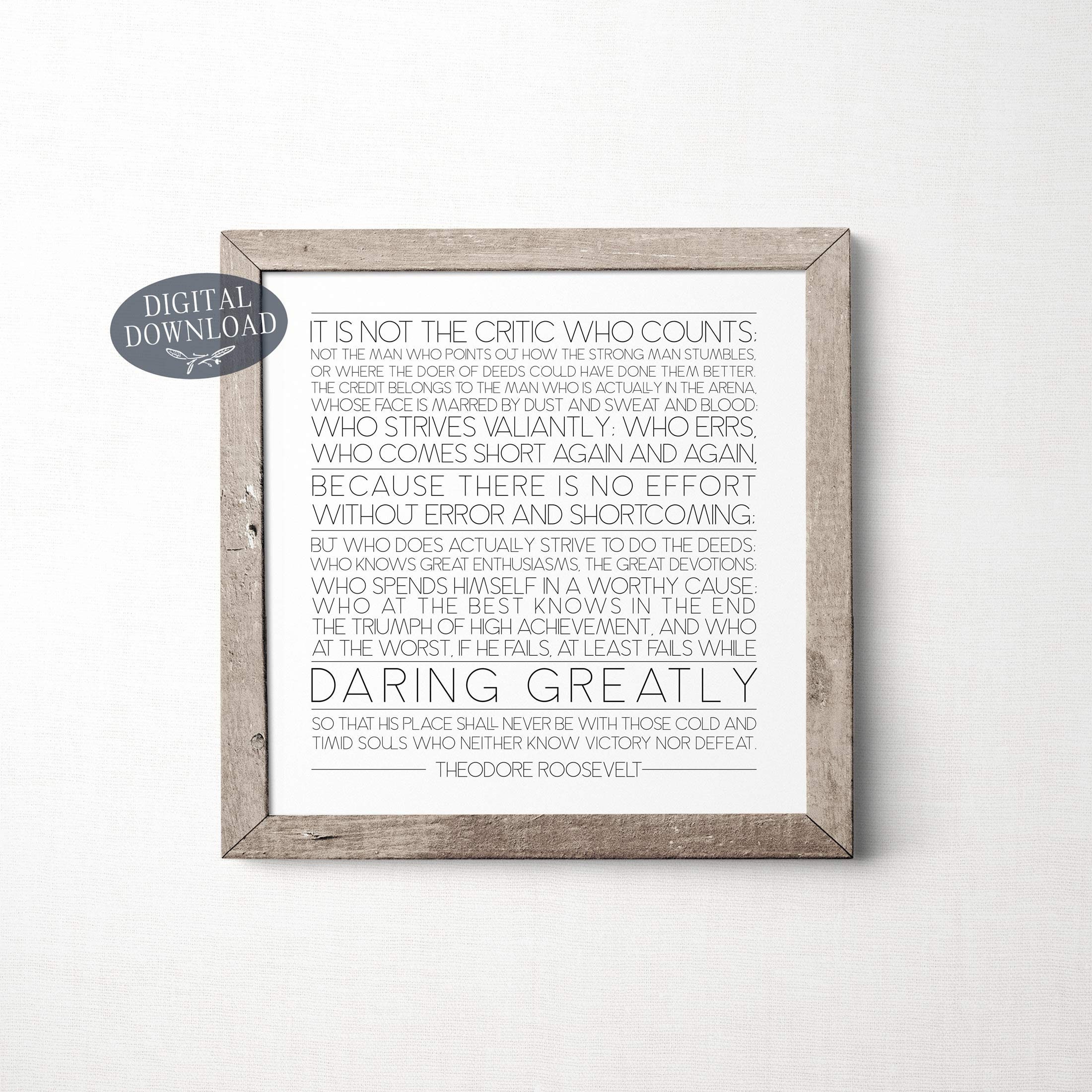 The Man In The Arena Printable Wall Art Square Size Print