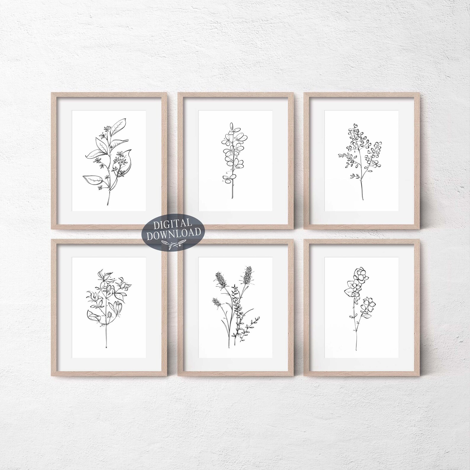 Gallery Wall Set of 6 Prints, Botanical Printable Wall Art, Living Room ...
