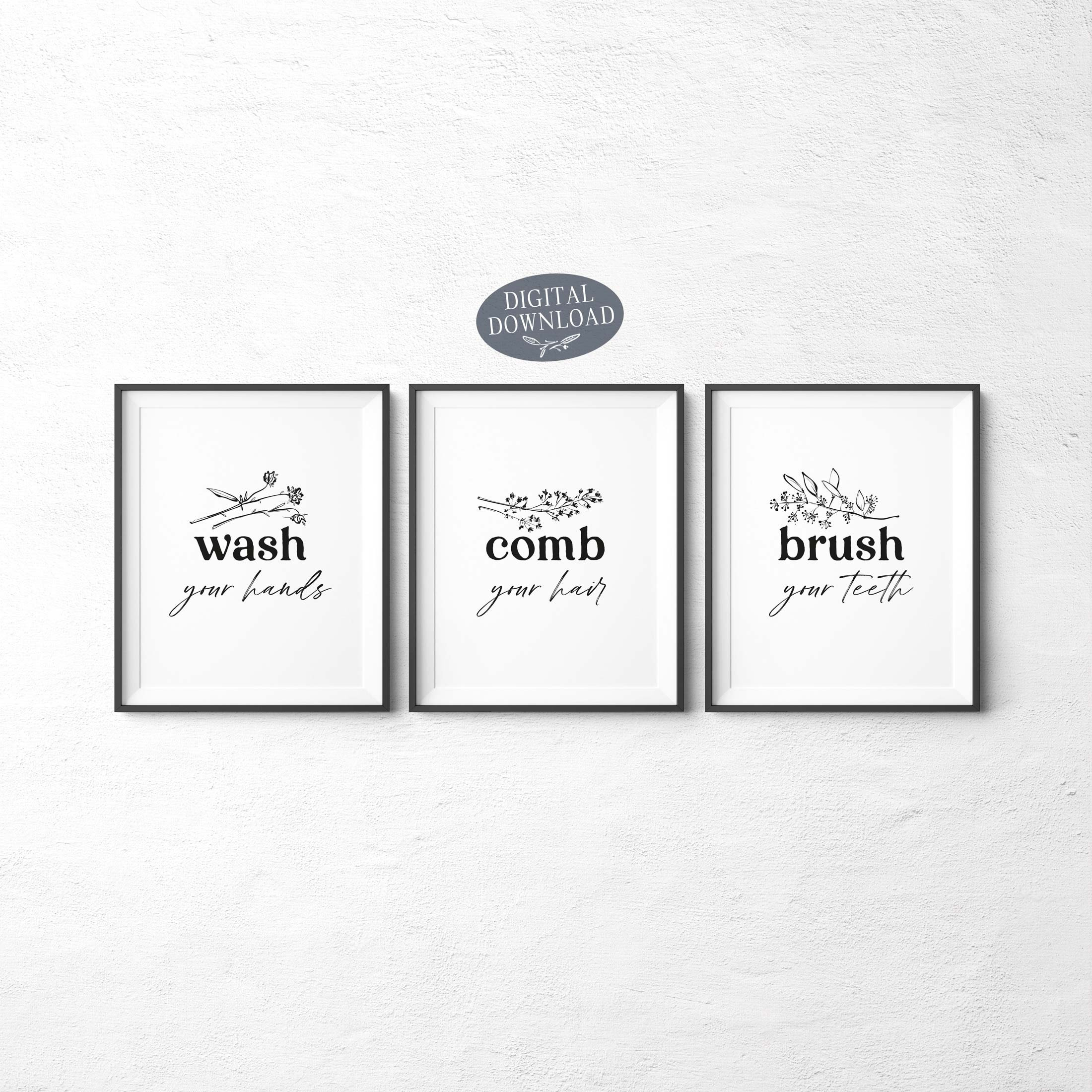 Bathroom Wall Decor Black and White Printable Wall Art Wash | Etsy