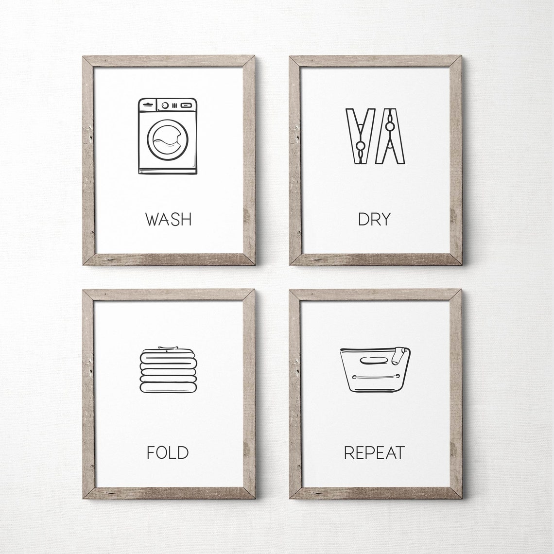 Wash Dry Fold Repeat, Laundry Room Decor, Black and White Printable ...