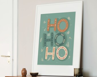 Ho Ho Ho Navidad imprimible arte de pared en un estilo vintage, impresión de tipografía de vacaciones de invierno, Navidad imprimible para la decoración de la pared de la galería