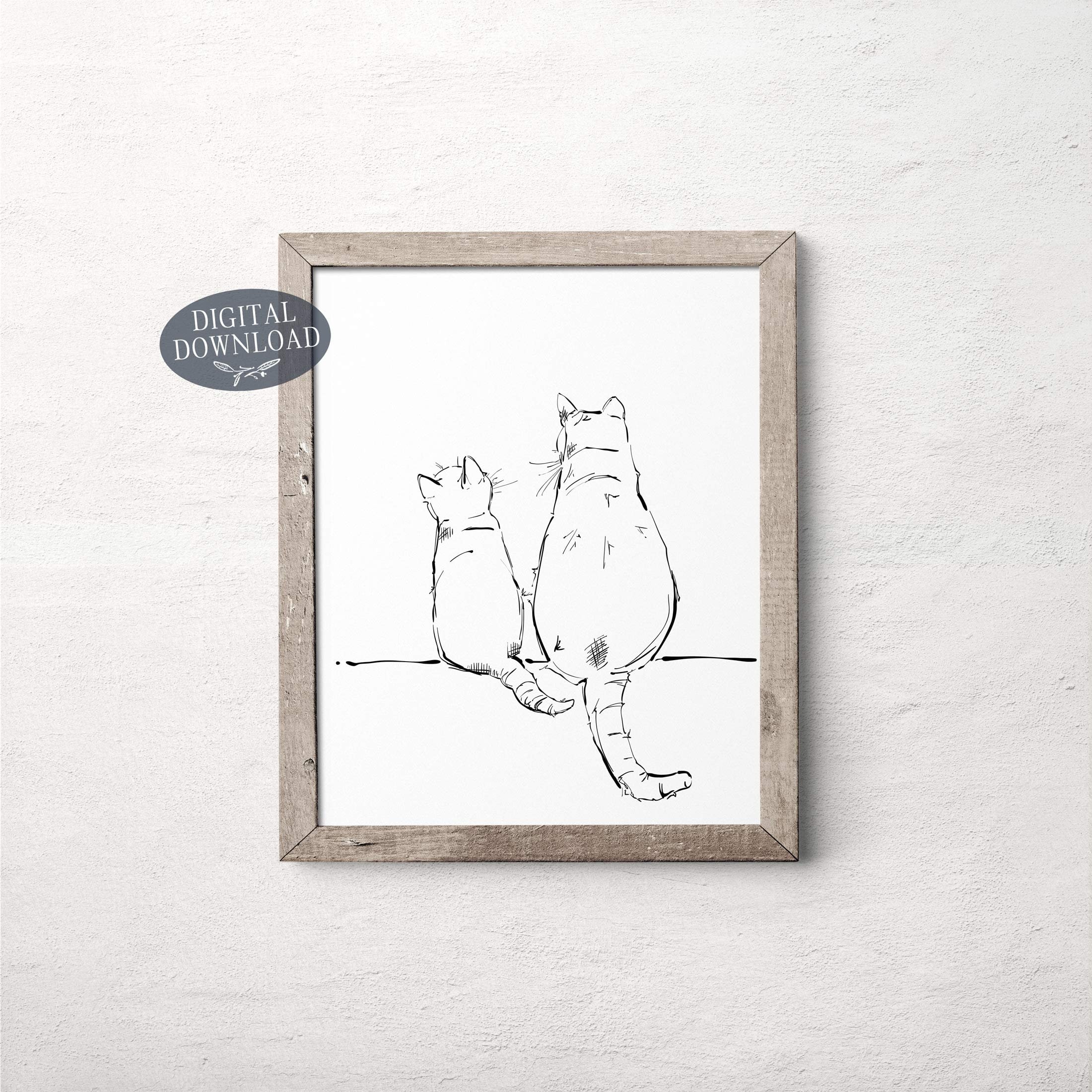Gallery Wall Set, Cats Printable Wall Art, Set of 4 Prints, Black and ...