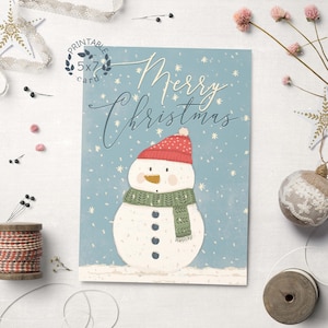 Biglietto di auguri di Buon Natale stampabile con pupazzo di neve, biglietto di auguri di buone vacanze 5x7, biglietto di download digitale fai-da-te dell'ultimo minuto