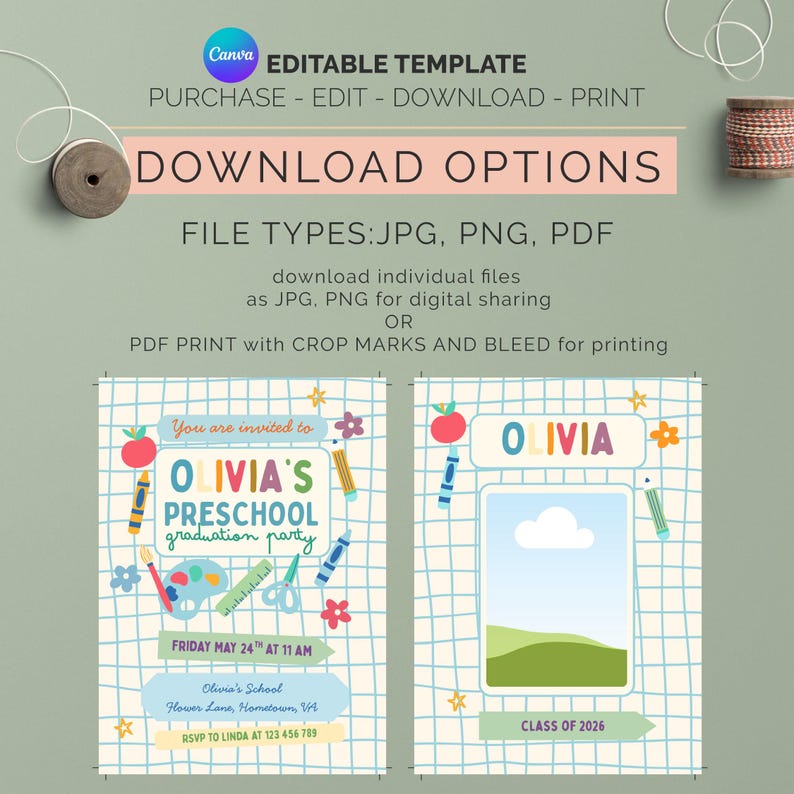 Preschool Graduation Invitation Template With Photo, Colorful Pre-k ...