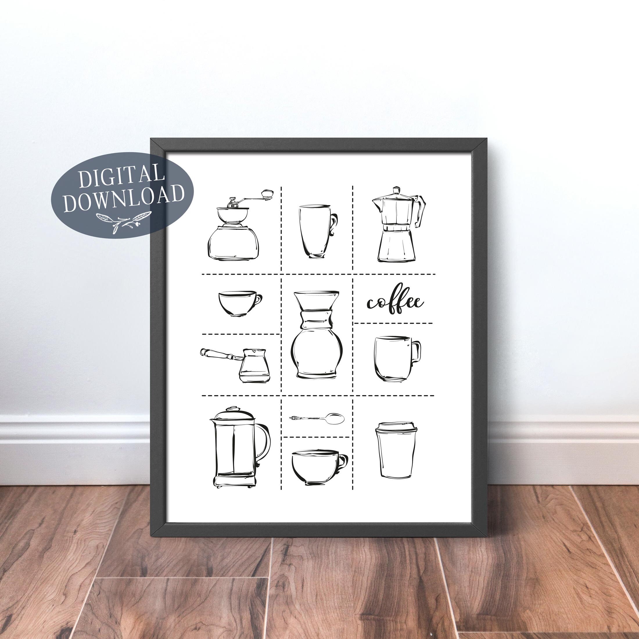 Coffee Print Printable Wall Art Black &amp; White Coffee Maker - Etsy