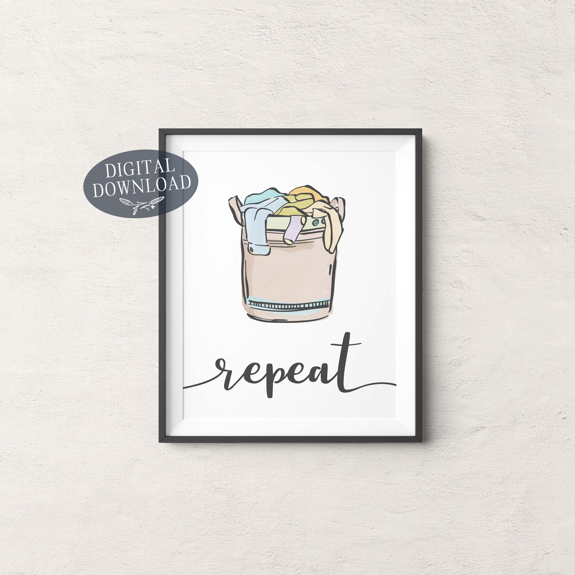 Colorful Laundry Room Decor, Printable Wall Art, Wash Dry Iron Fold ...
