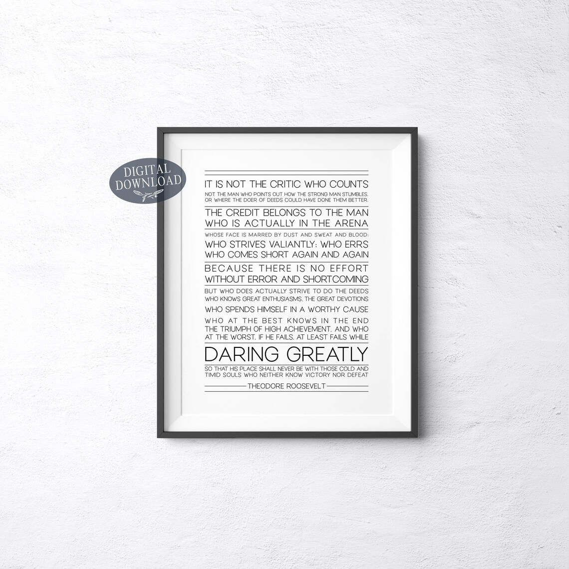 The Man In The Arena Quote Printable Wall Art Theodore | Etsy