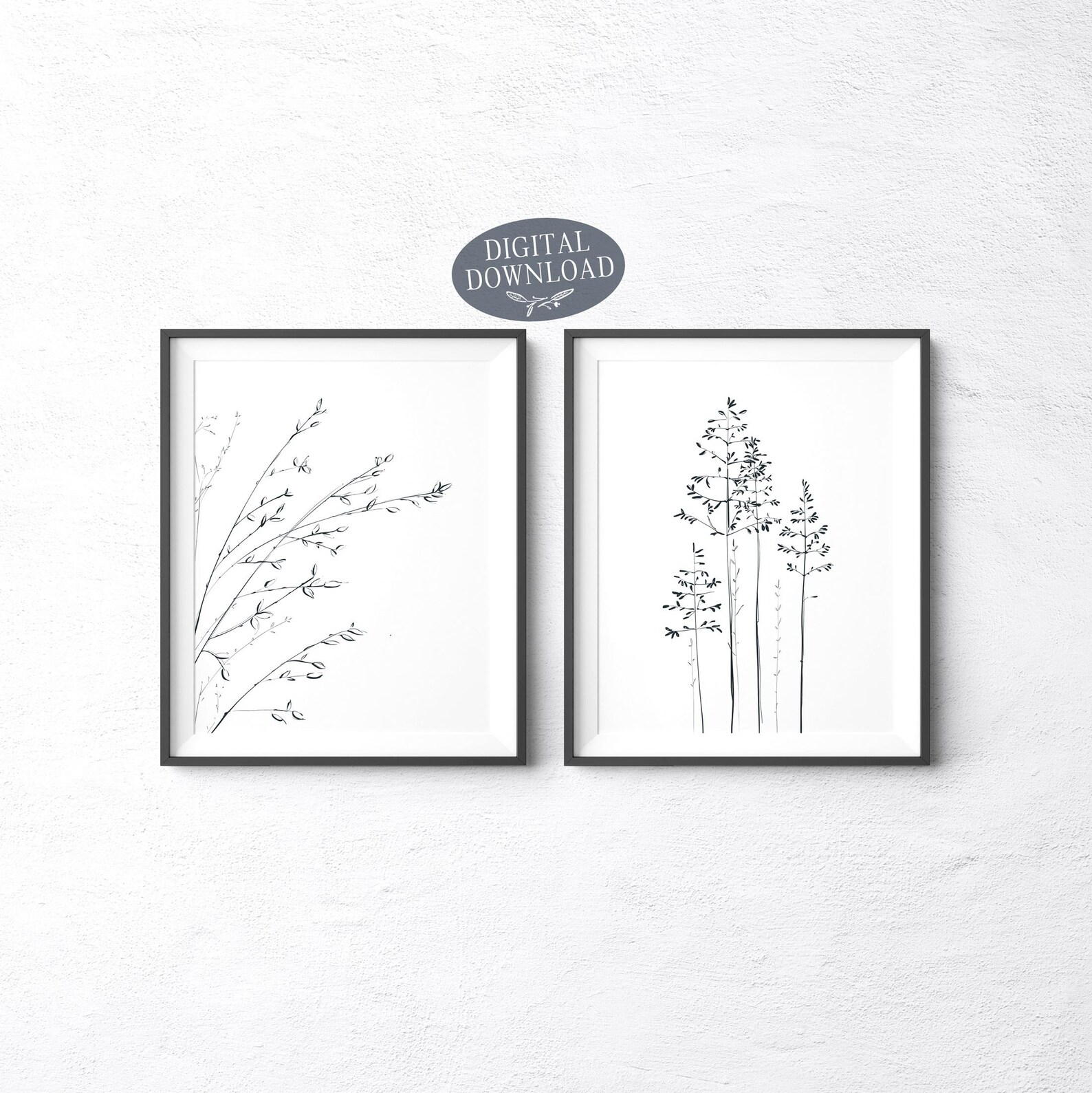 Botanical Print Set, Printable Wall Art, Set of 2 Prints, Wildflower ...