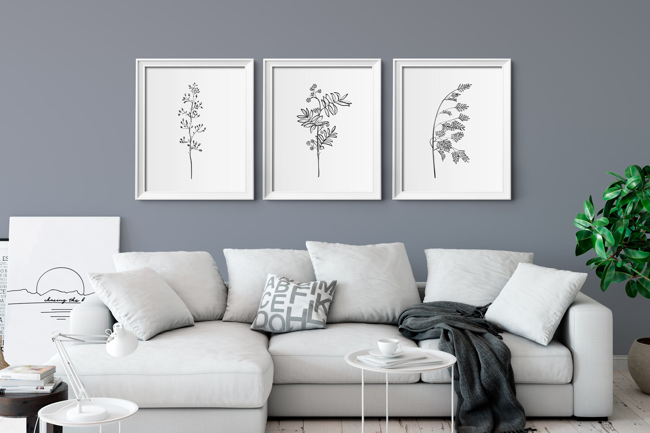 Botanical Print Set, Black and White Printable Wall Art, Set of 3 ...