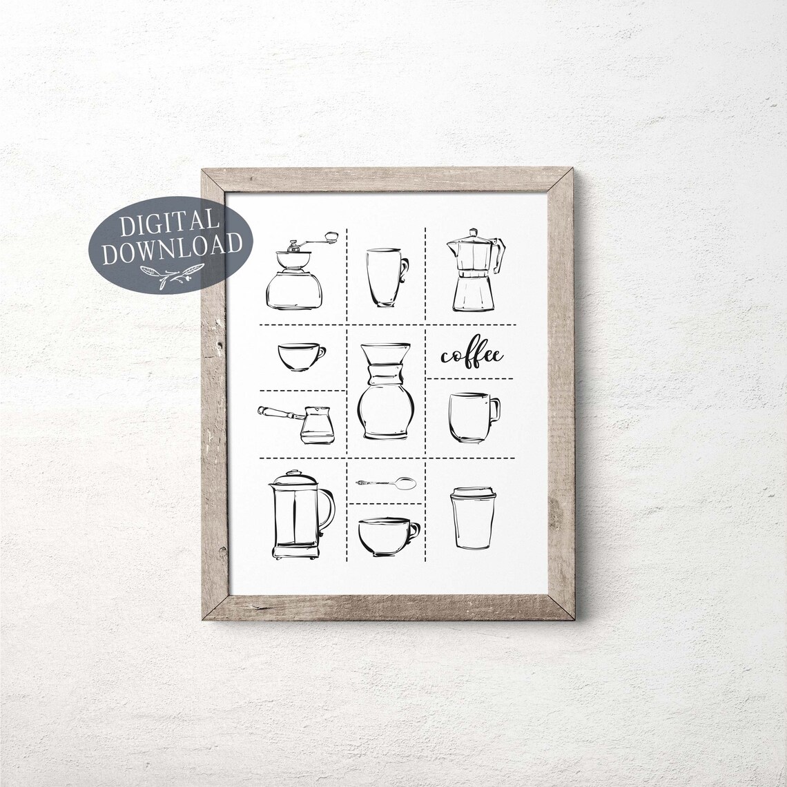 Coffee Print Printable Wall Art Black &amp; White Coffee Maker - Etsy