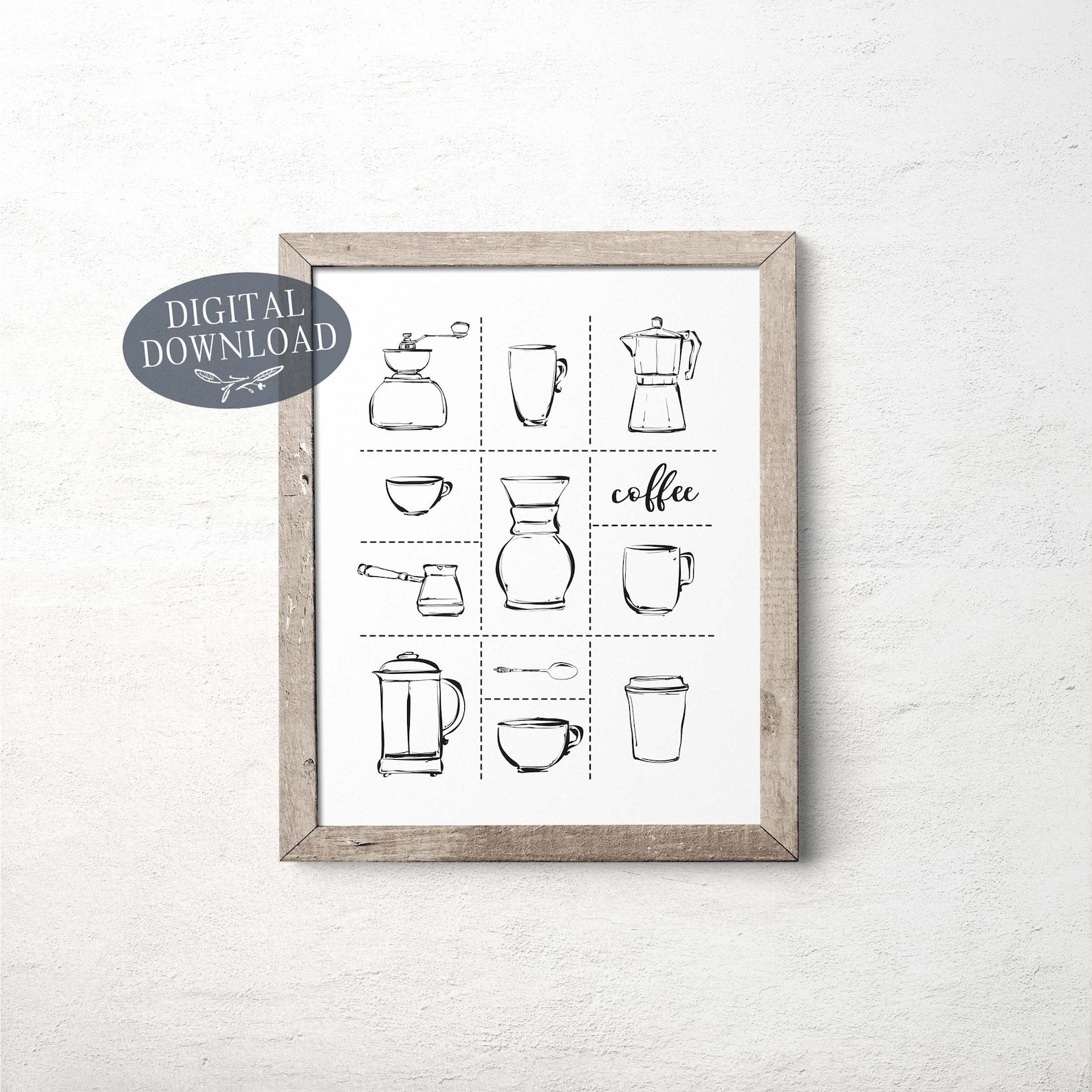 Coffee Print Printable Wall Art Black &amp; White Coffee Maker - Etsy