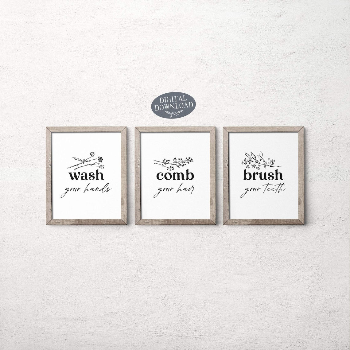 Bathroom Wall Decor Black and White Printable Wall Art Wash - Etsy