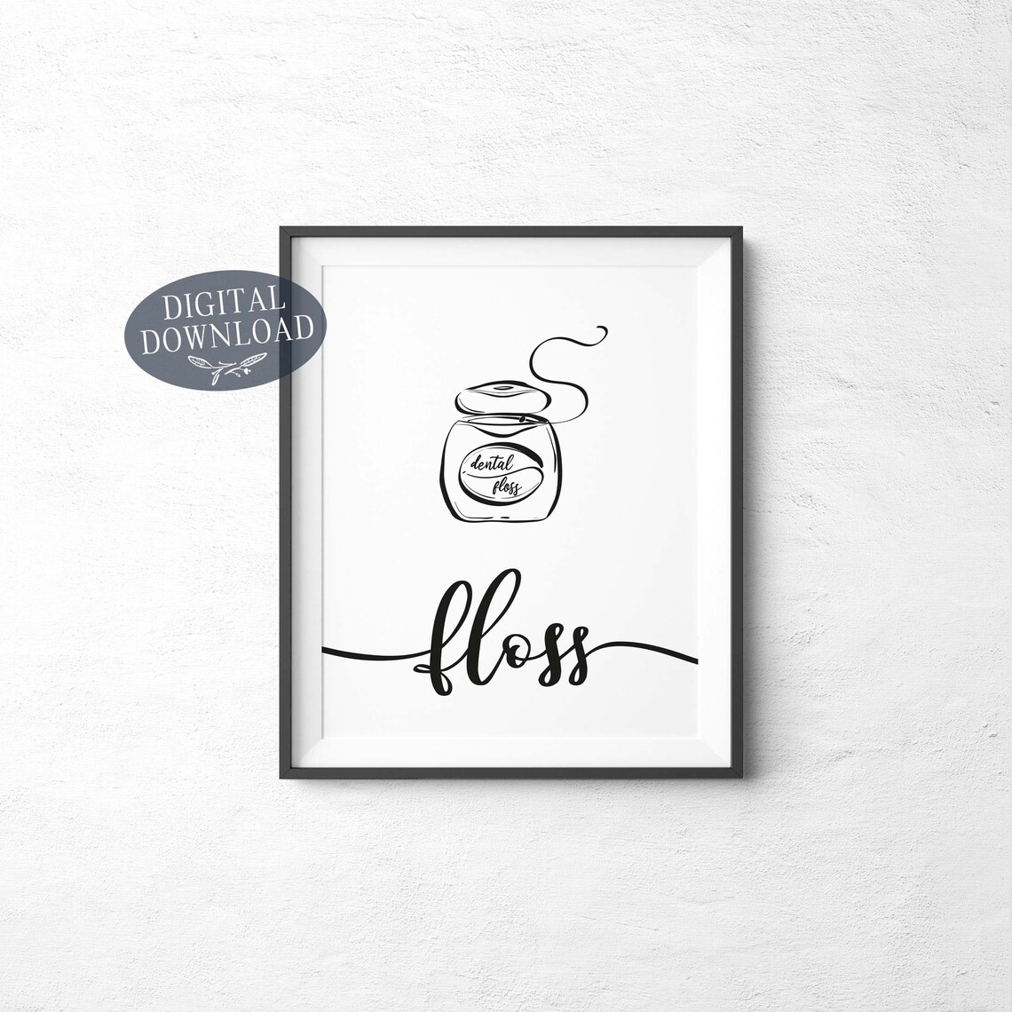 Printable Bathroom Wall Decor Wash Brush Floss Flush Black - Etsy