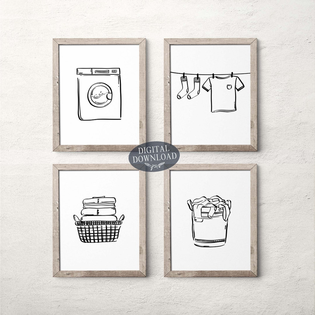 Wash Dry Fold Repeat Laundry Room Decor, Printable Wall Art Set of 4 ...
