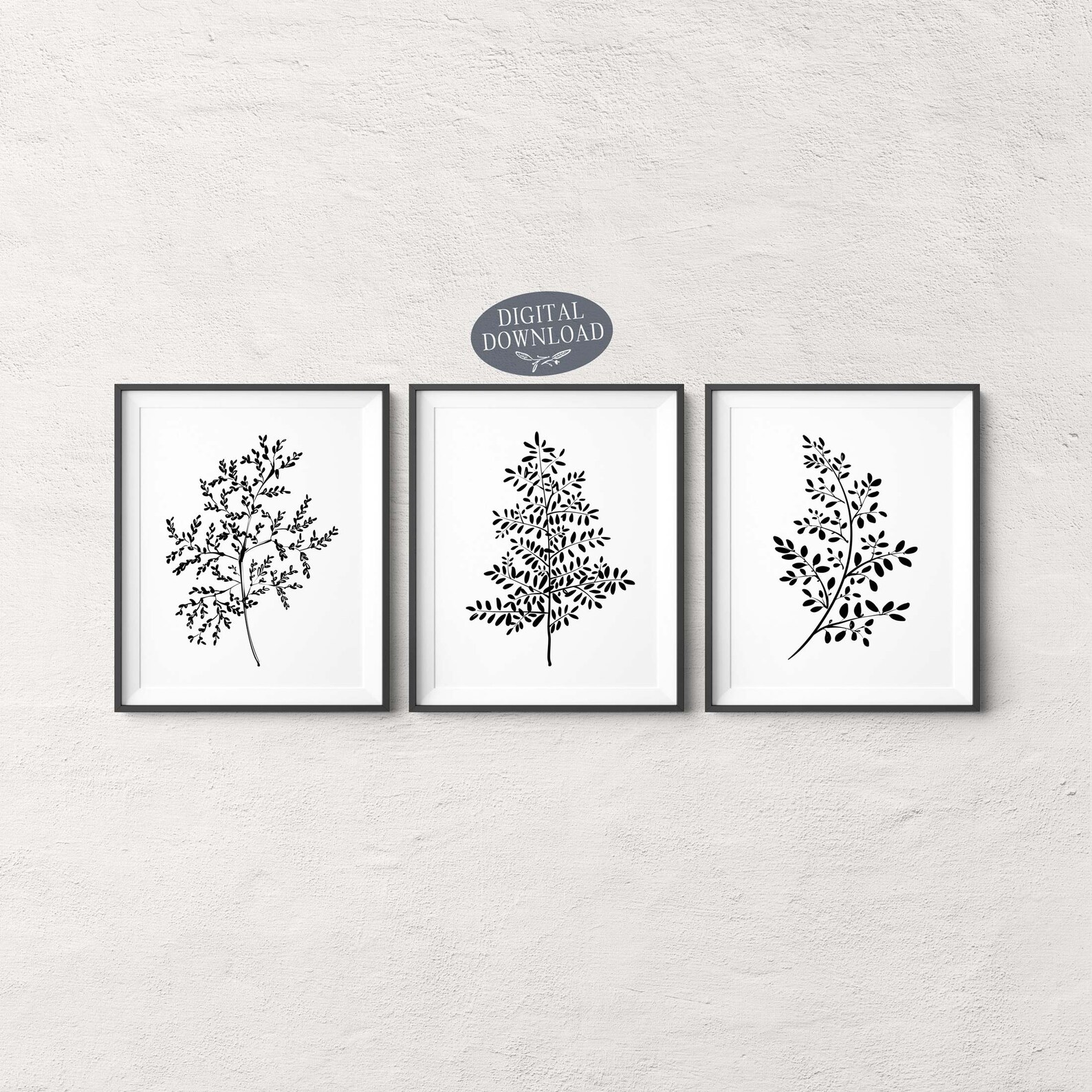 Botanical Set of 3 Prints Printable Wall Art Black and White - Etsy
