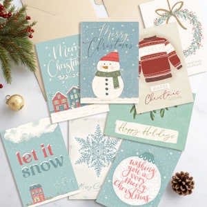 Bundle von 8 druckbare Weihnachtskarten, DIY digitaler Download 5 x 7 Weihnachtskarten, Weihnachtswünsche Karten Set von 8