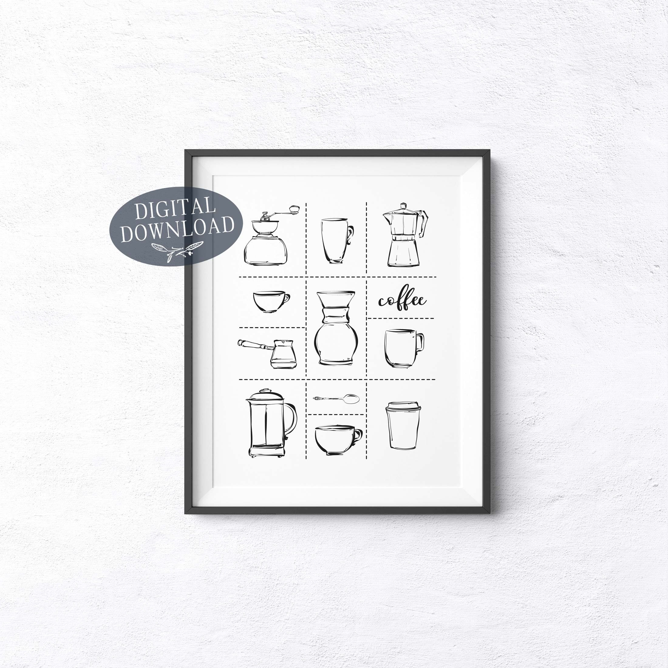 Coffee Print Printable Wall Art Black &amp; White Coffee Maker - Etsy