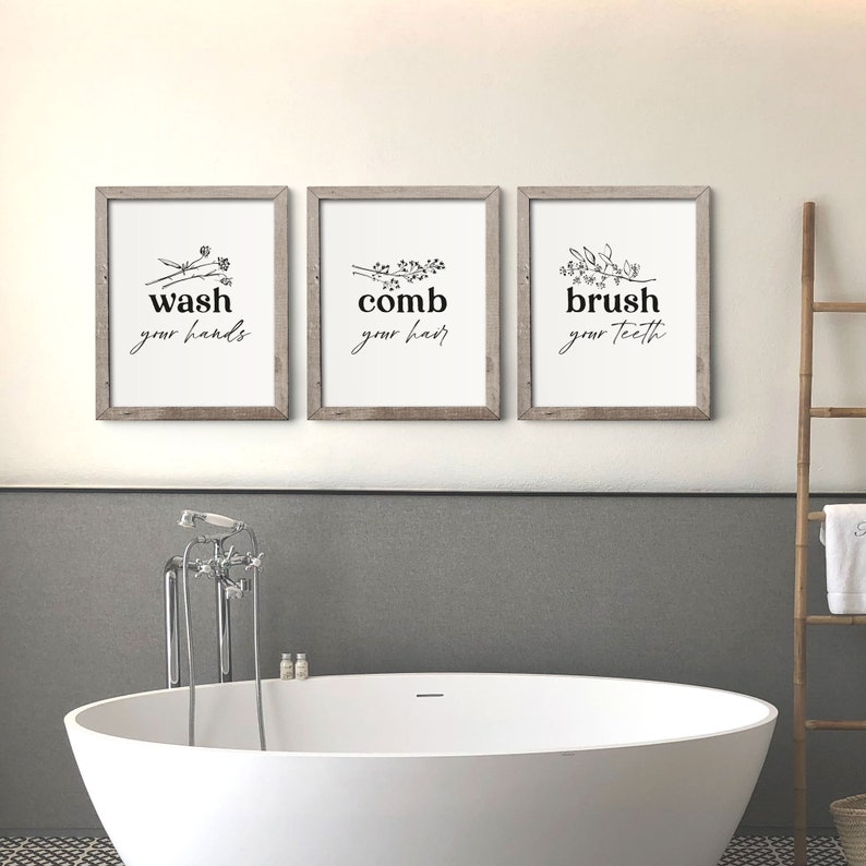 Bathroom Wall Decor Black and White Printable Wall Art Wash | Etsy