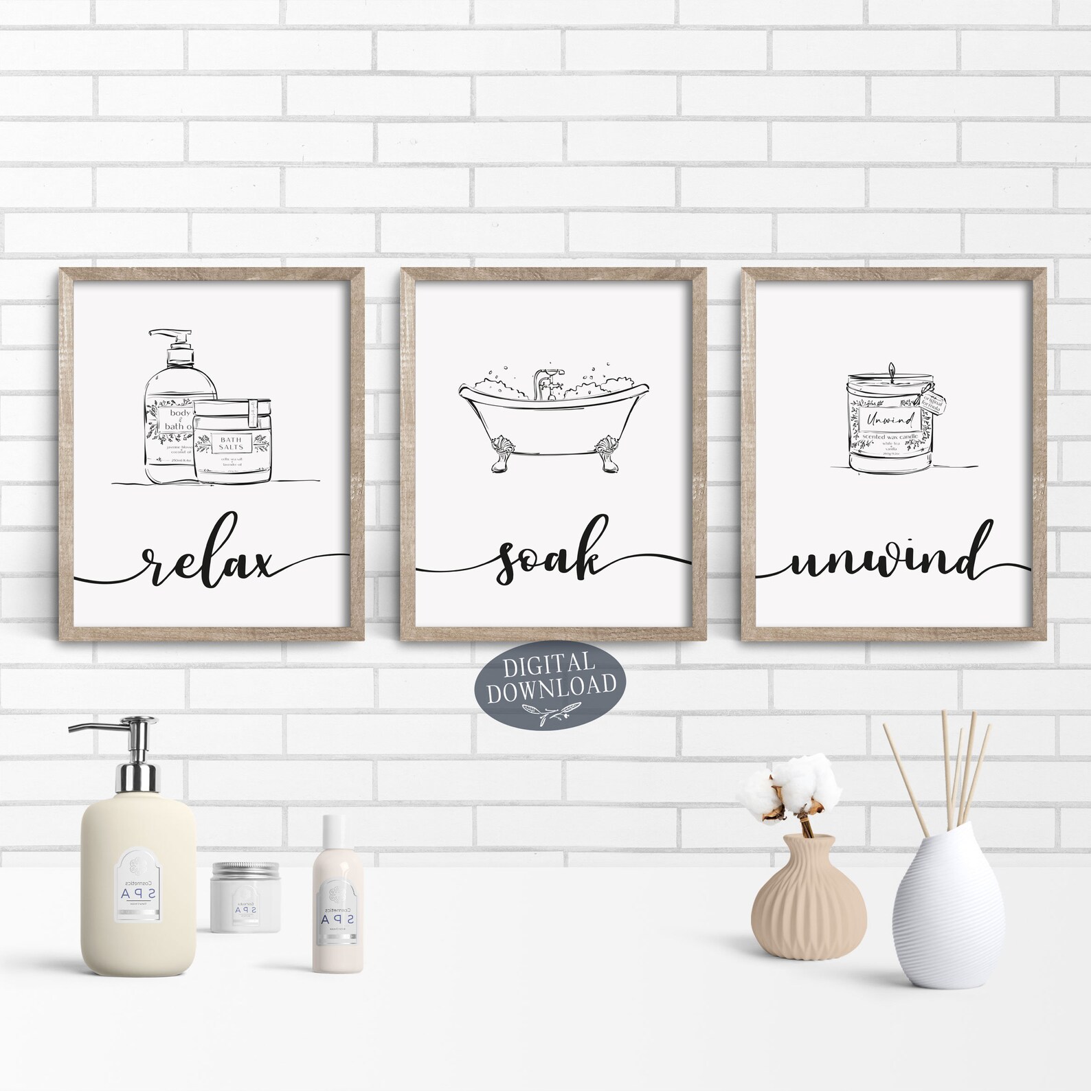 Relax Soak Unwind Printable Bathroom Wall Decor Black and - Etsy