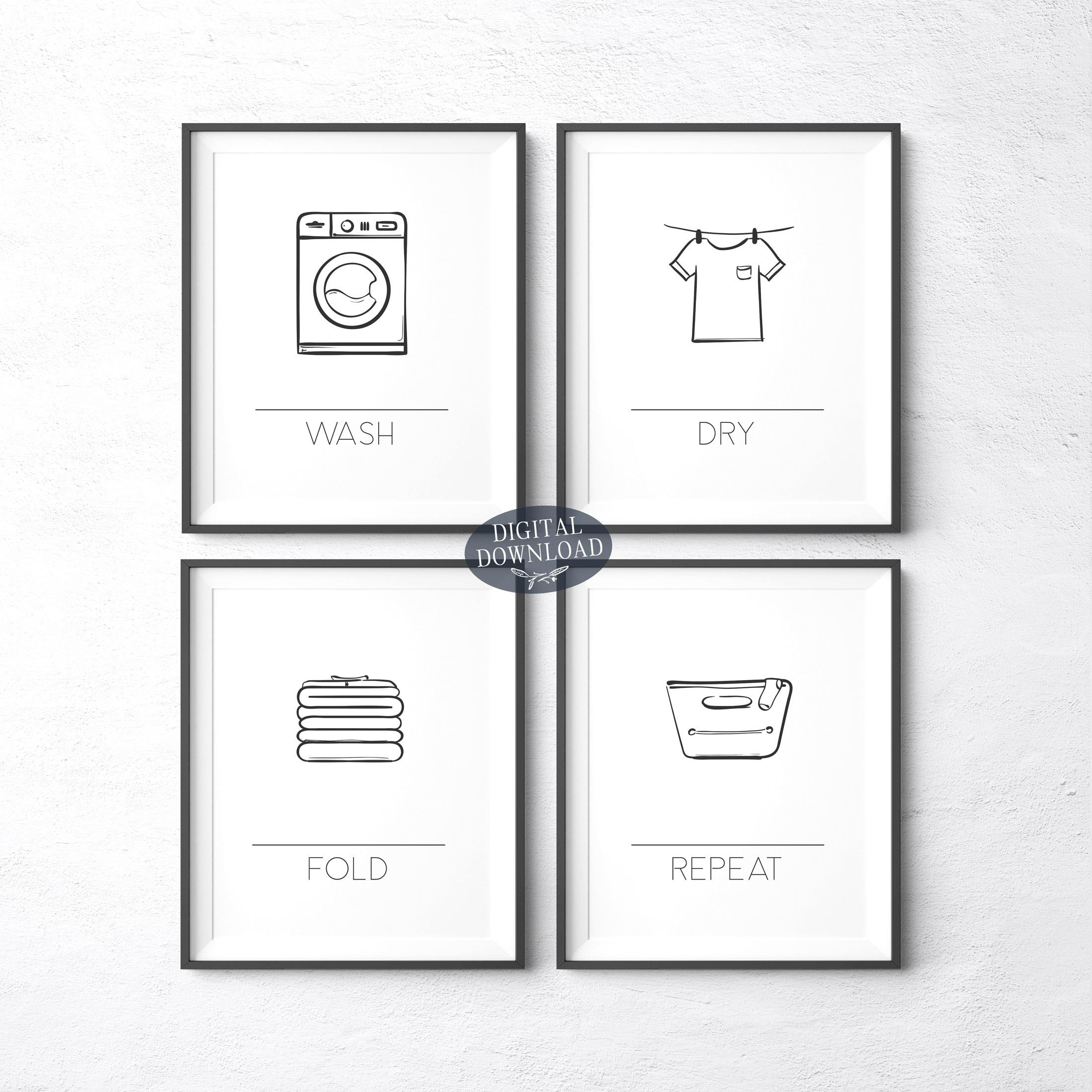 Wash Dry Fold Repeat, Laundry Room Decor, Printable Wall Art, Black and ...