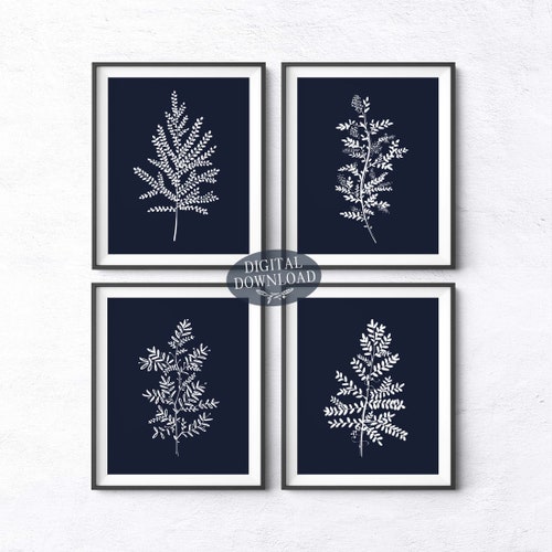 Navy Blue Botanical Print Set Printable Wall Art Gallery - Etsy