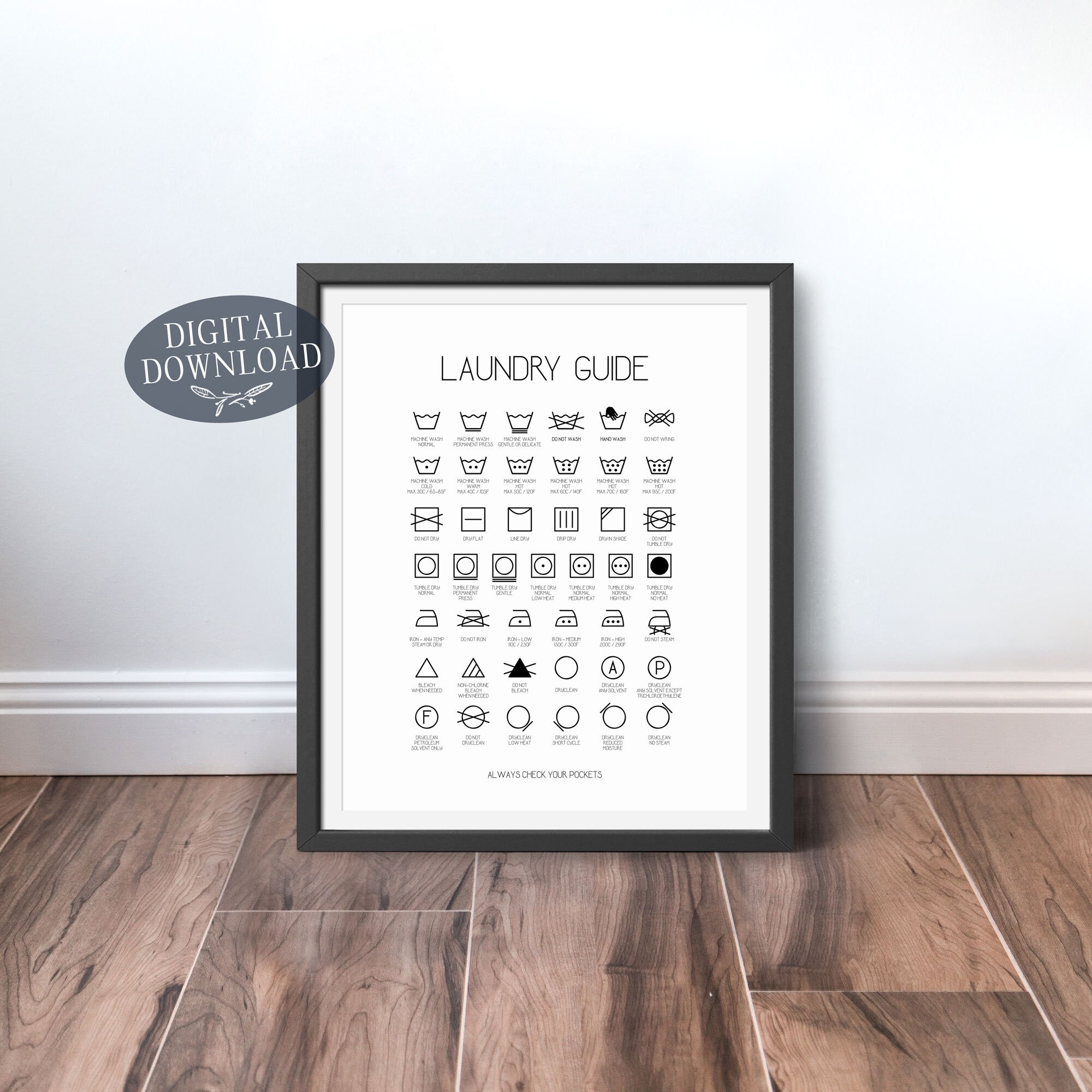 Laundry Room Decor, Printable Laundry Symbols, Laundry Guide, Printable ...
