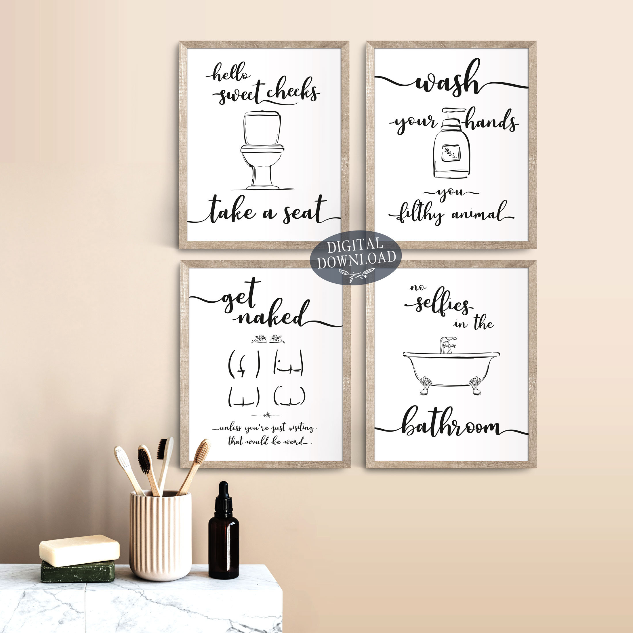 Printable Bathroom Wall Decor Black and White Funny Bathroom | Etsy