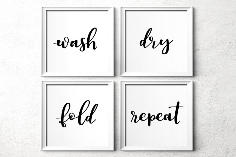 Wash Dry Fold Repeat Rustic Laundry Room Decor Set of 4 - Etsy
