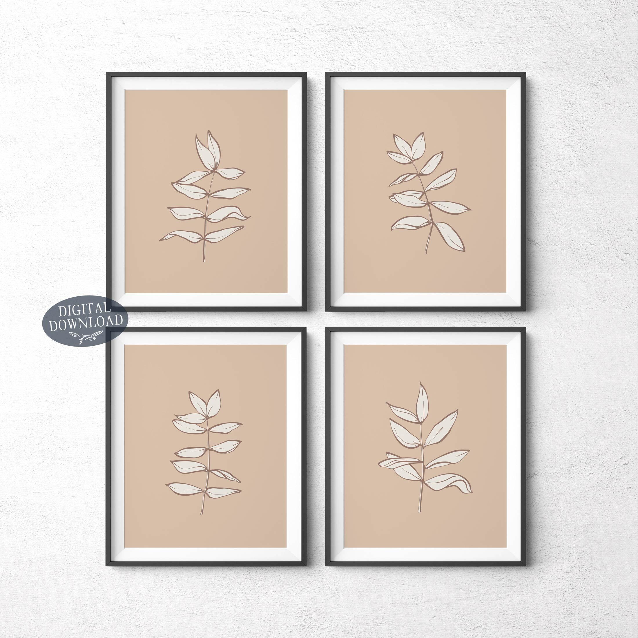 Neutral Leaf Botanical Print Set Printable Wall Art Set of 4 Etsy
