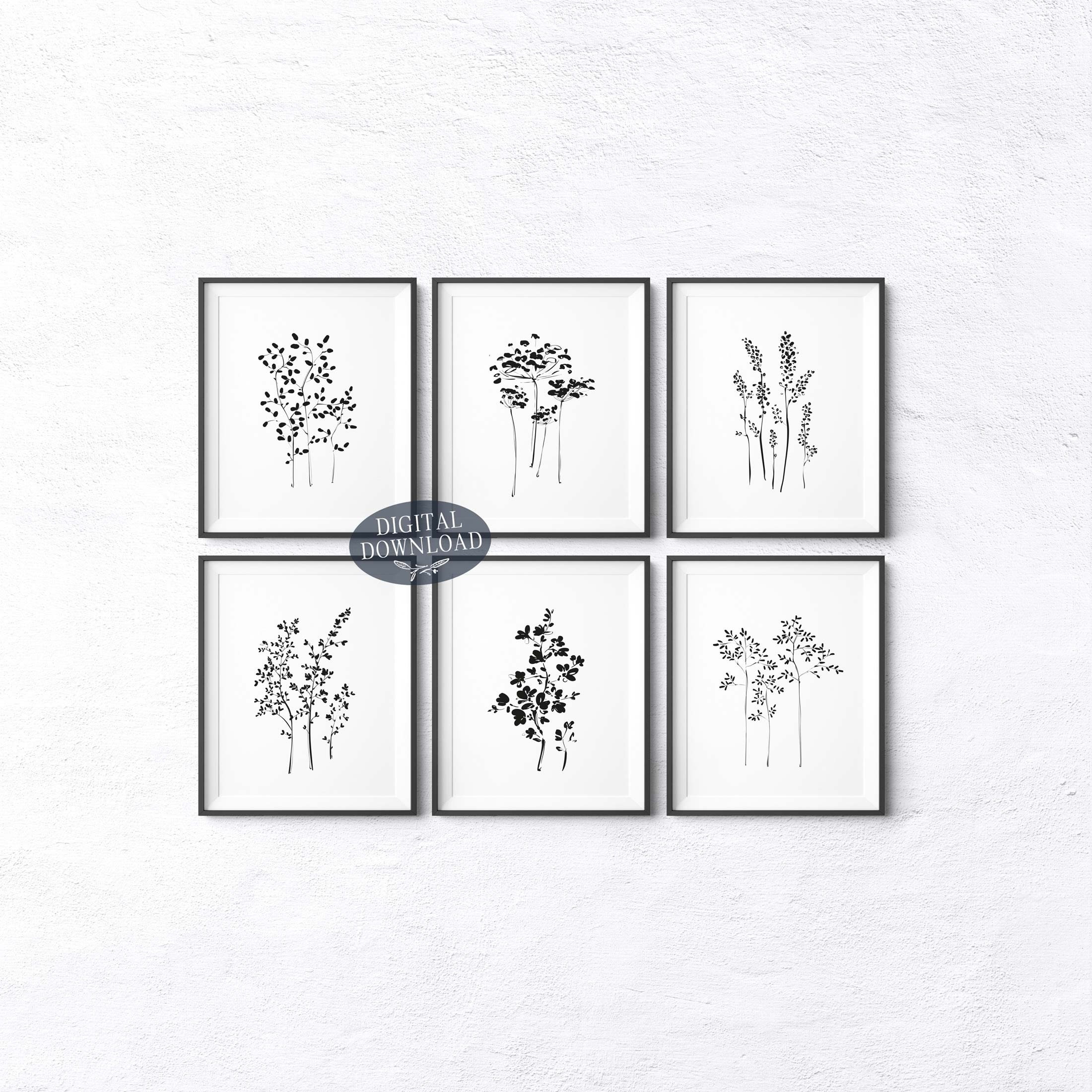 Printable Gallery Wall Set of 6 Botanical Prints, Printable Wall Art ...